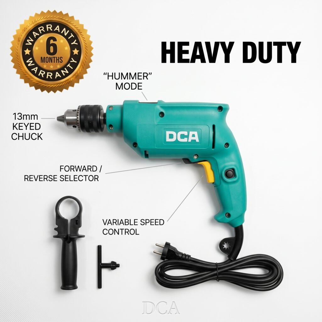 DCA 13mm Hammer Drill, 0–2600 RPM, 41,600 BPM, Variable Speed, Forward & Reverse
