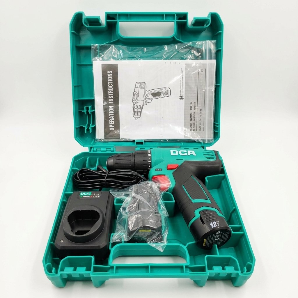DCA ADJZ1202 12V Cordless Drill 10mm – 2 × 2.0Ah Batteries, Charger & Plastic Case