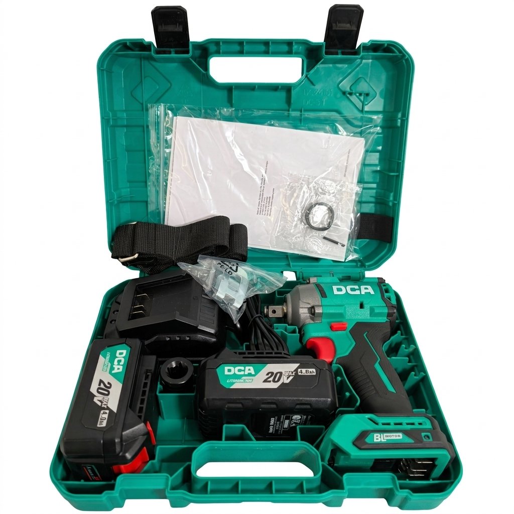 DCA ADPB358 20V Brushless Cordless Impact Wrench – 1/2" Drive, 358 N·m, 2 × 4.0Ah Batteries & Charger