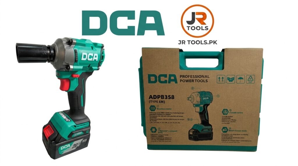 DCA ADPB358 20V Brushless Cordless Impact Wrench – 1/2" Drive, 358 N·m, 2 × 4.0Ah Batteries & Charger