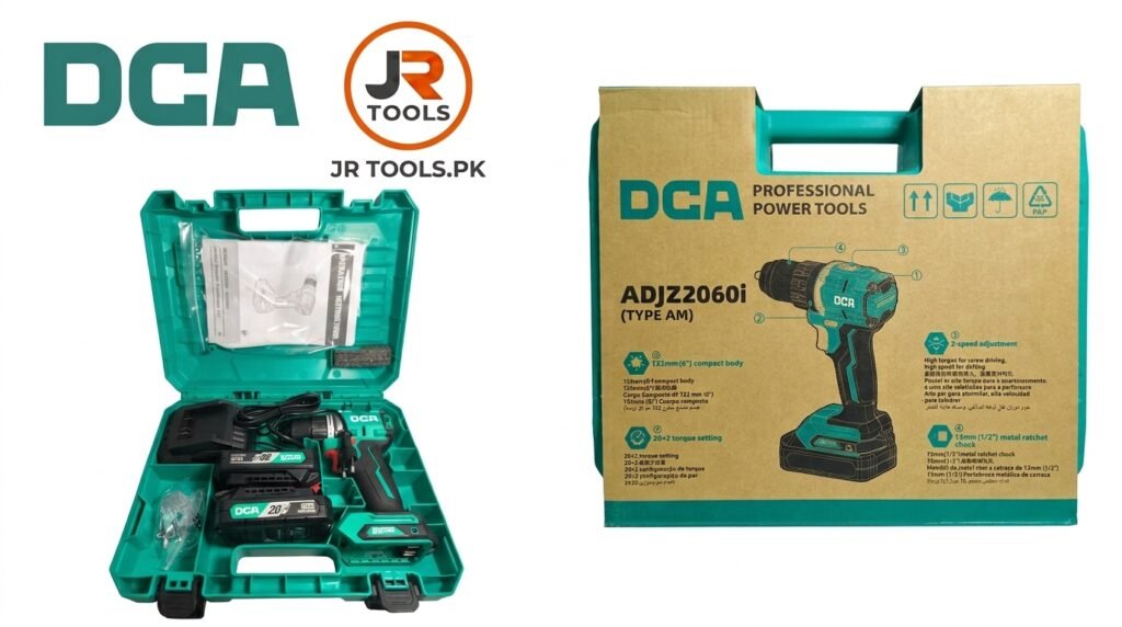 DCA ADJZ2060i 20V Brushless 13mm Cordless Hammer Drill – 2 × 2.0Ah Batteries, Charger & Case